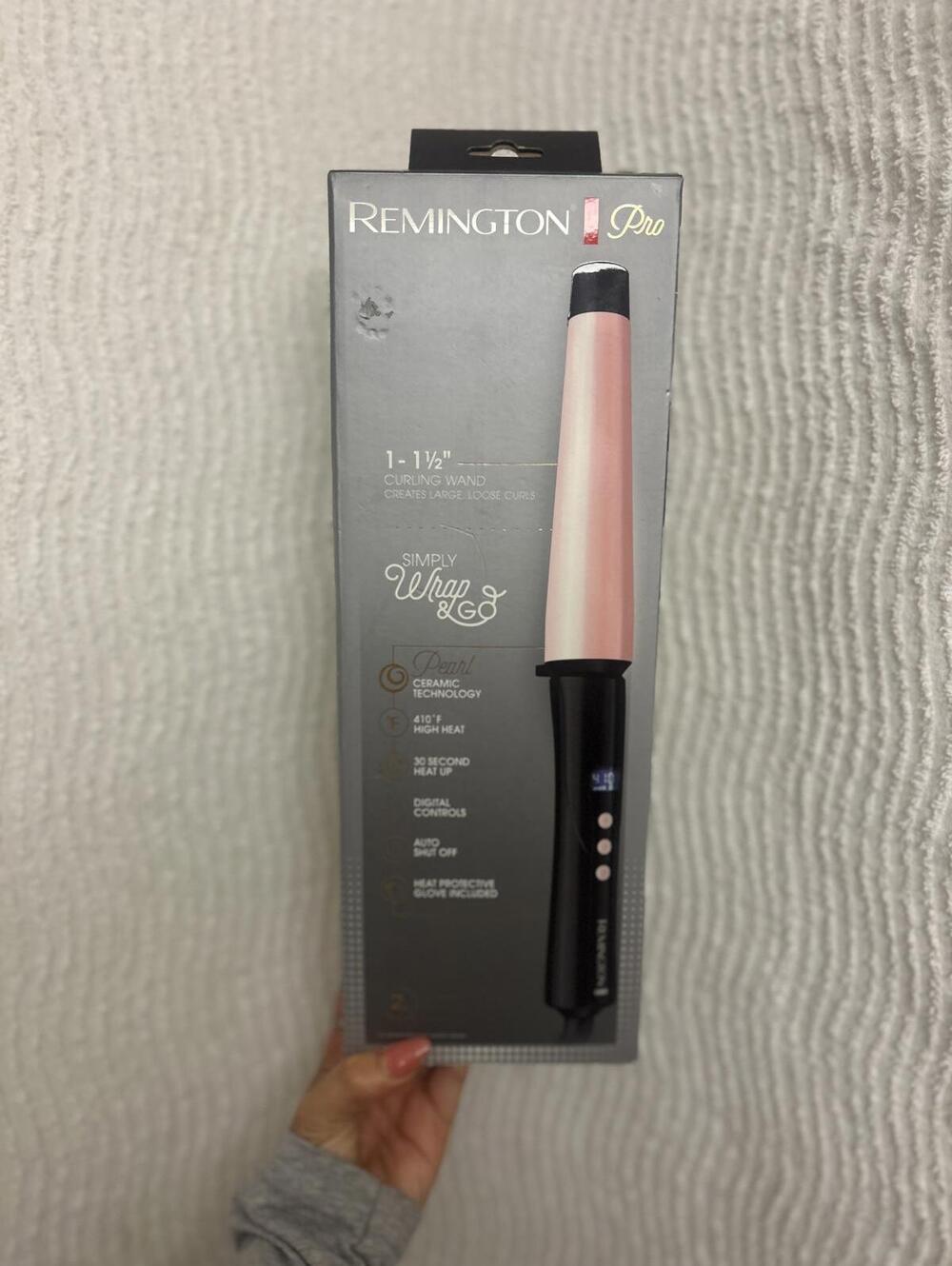 Remington Pro 1–1.5” Curling Wand Iron Pink Ceramic Large Loose Curls w Glove
